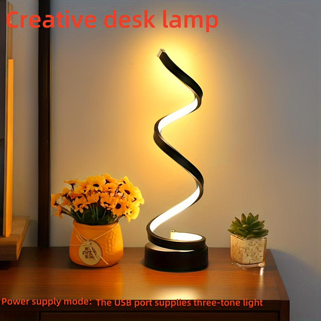 Lámpara de mesa de espiral metálica con LED regulable para noche, ideal para oficina y dormitorio, en negro y blanco