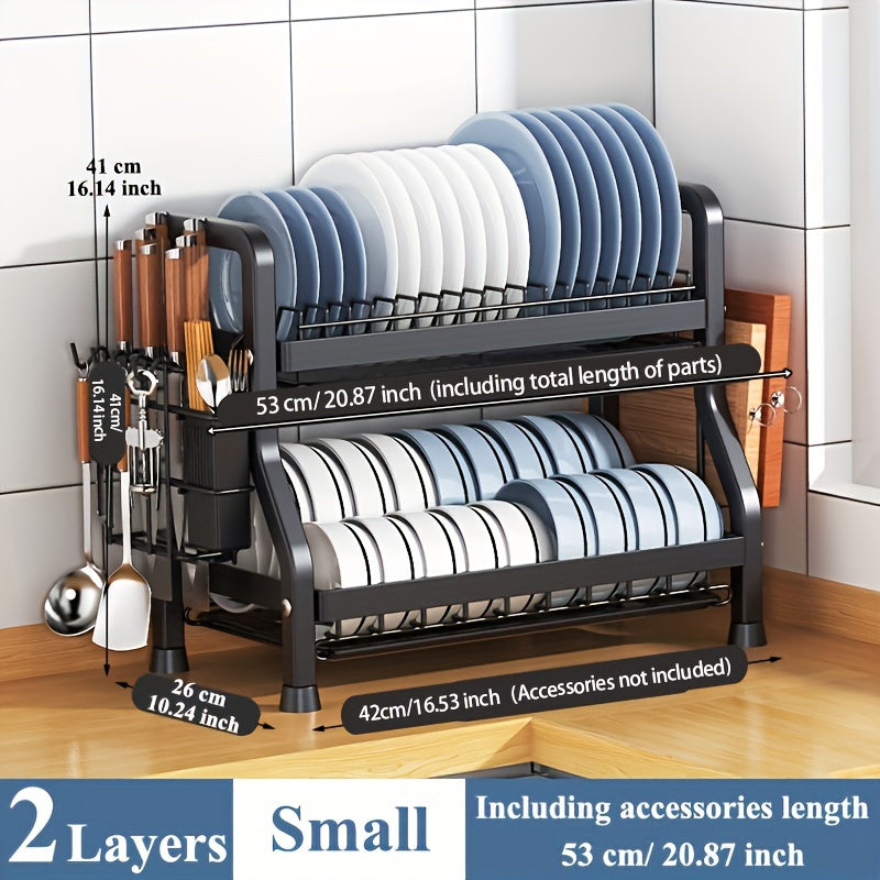 Kitchen Dish Drying Rack with Cutlery Holder, Space Saving 2 or 3 Layer Organizer