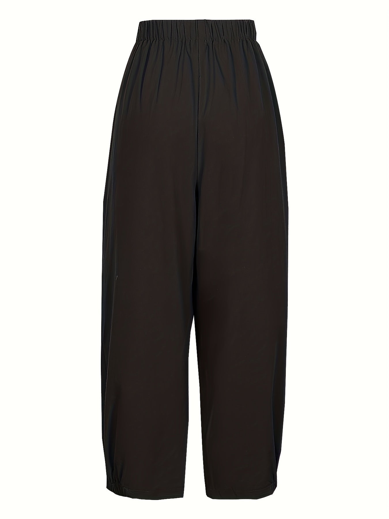 Women's Solid Color Straight-Leg Pants with Elastic Waist and Pockets