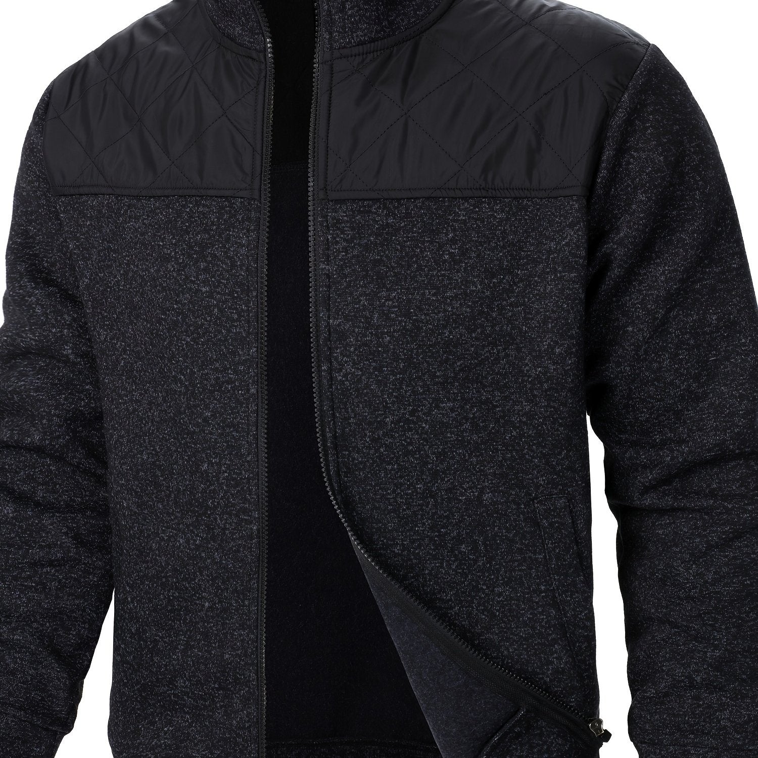 Men's Quilted Polyester Jacket with Long Sleeves and Stand Collar for Spring and Autumn Outdoor Wear
