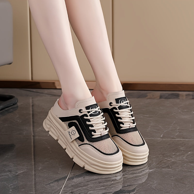 Women's Breathable Mesh Running Shoes Casual Sneakers Beige Low-Top