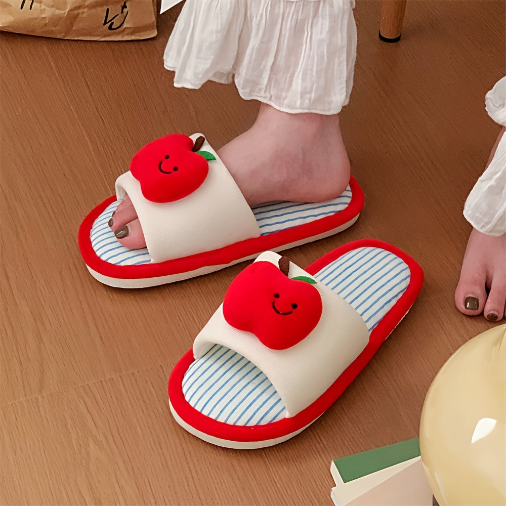 Women Soft Slippers Breathable Fabric Apple Design Indoor Footwear