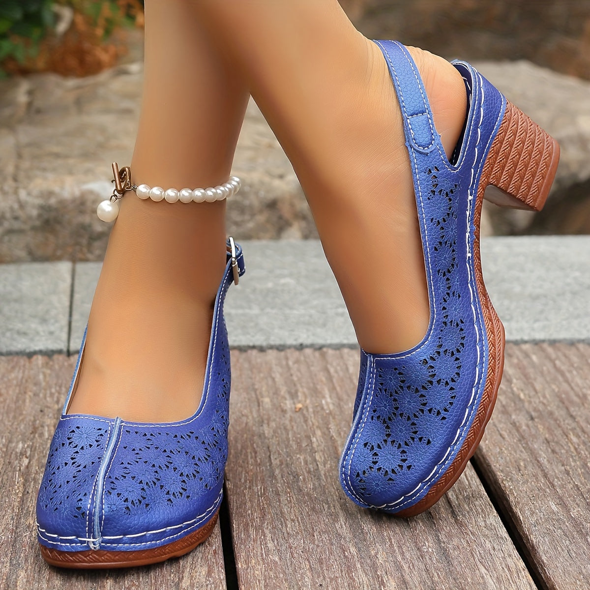 Women's High Heels Leather Closed Toe Strappy Chunky Heel Summer