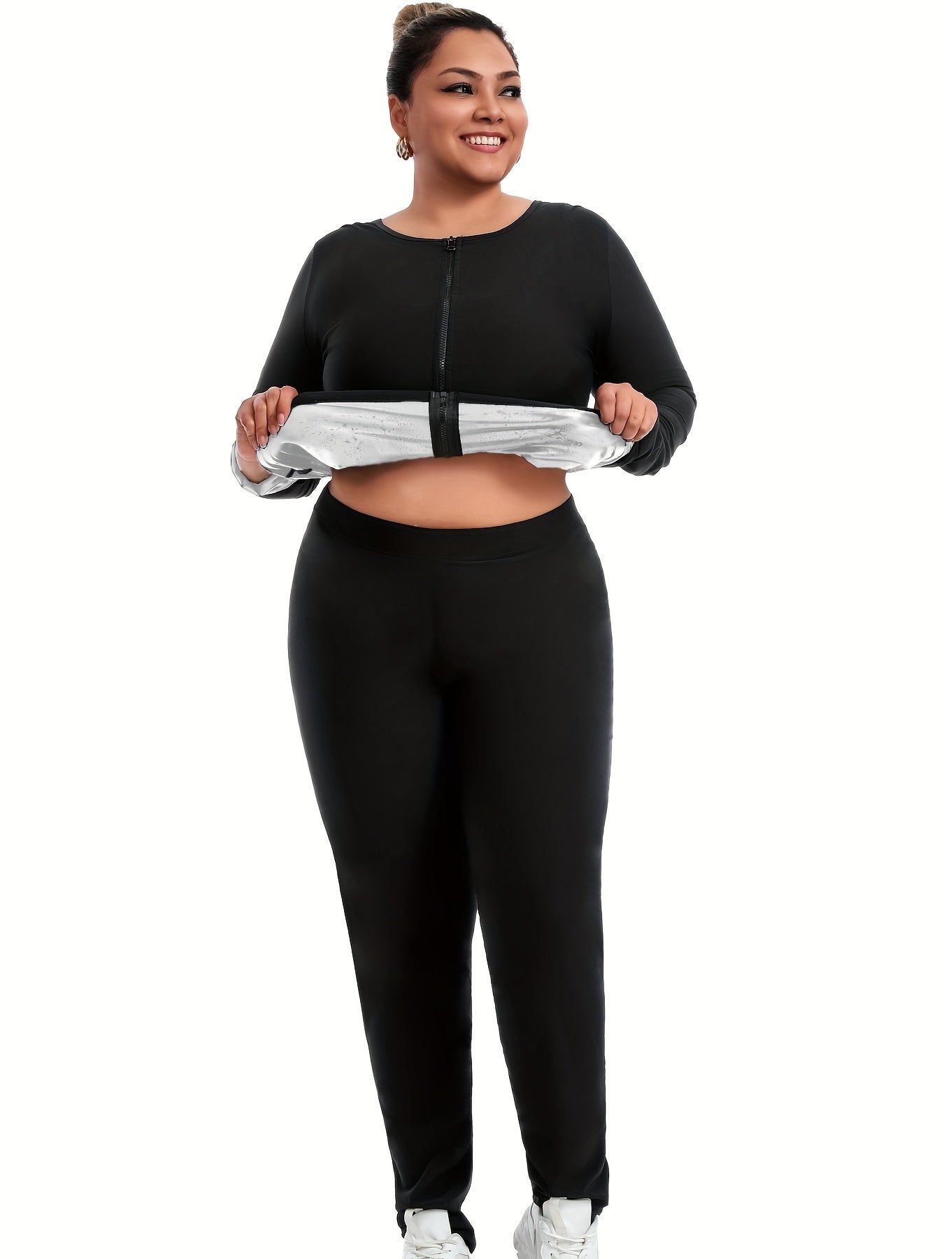 Women's Long Sleeve Yoga Suit for Body Shaping Sauna Suit Two Pieces