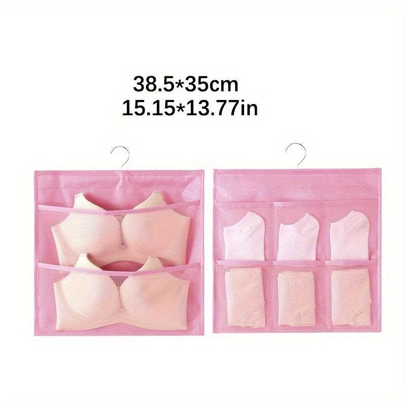 Dual-Sided Hanging Organizer for Underwear Socks Non Woven Foldable Grey Pink Ivory