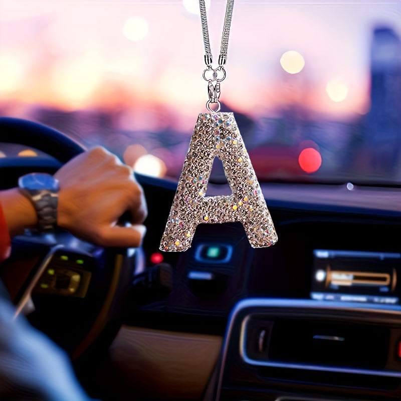 Crystal Bling Alphabet Letter Pendant for Vehicle Mirror with Rhinestones and Metal Material