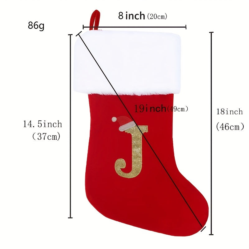Red Velvet Christmas Stocking with White Cuff Embroidered Holiday Decor