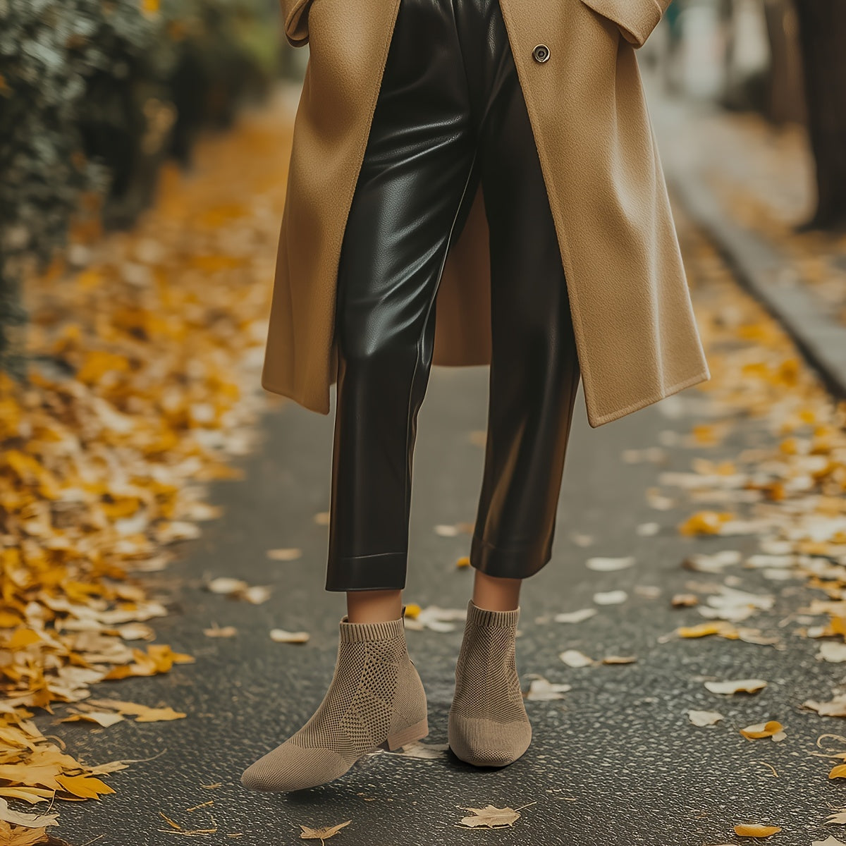 Women’s Knit Ankle Boots Breathable Mesh Low Block Heel Casual Shoes