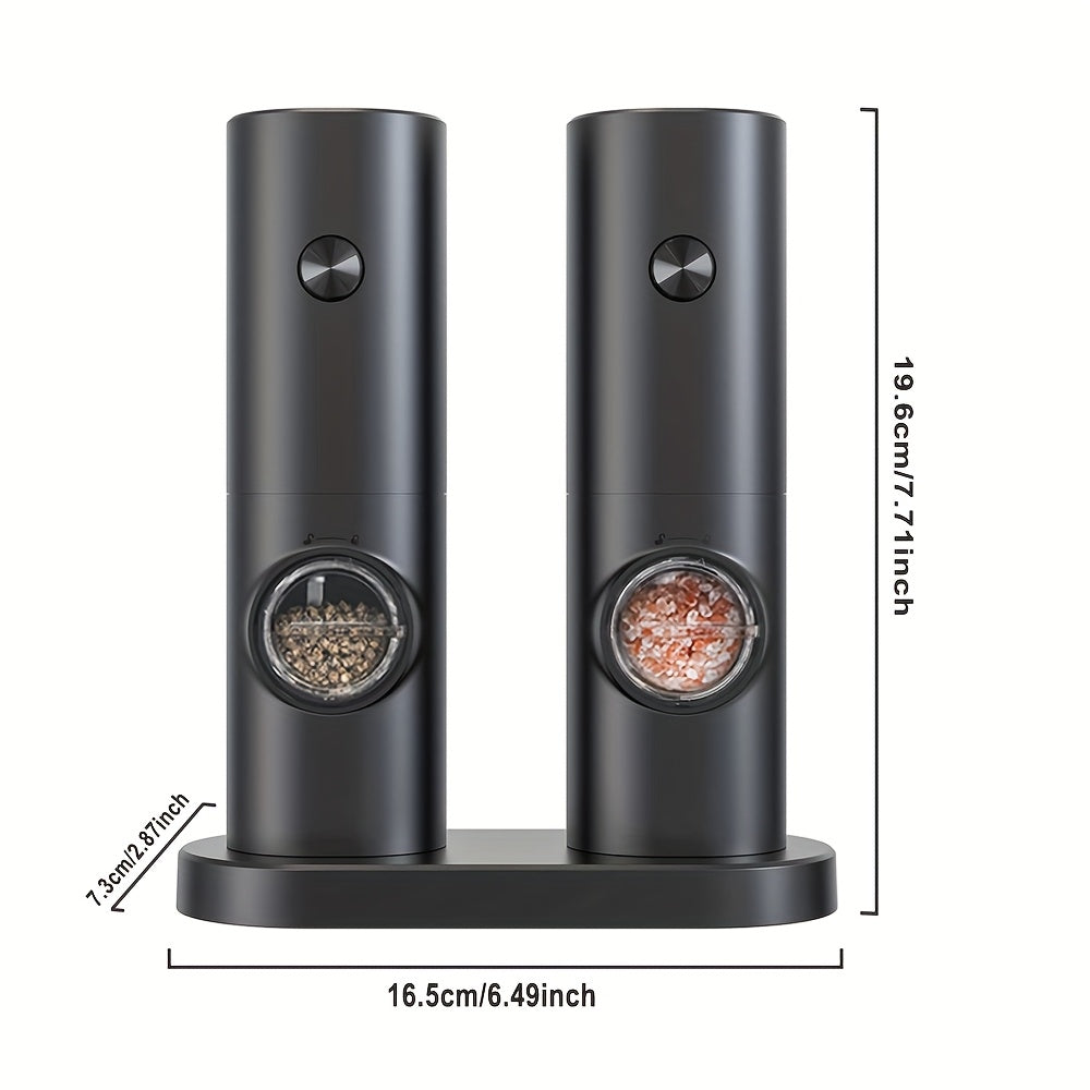 Electric Salt and Pepper Grinders Set with LED Light and Storage Base for One-Handed Operation