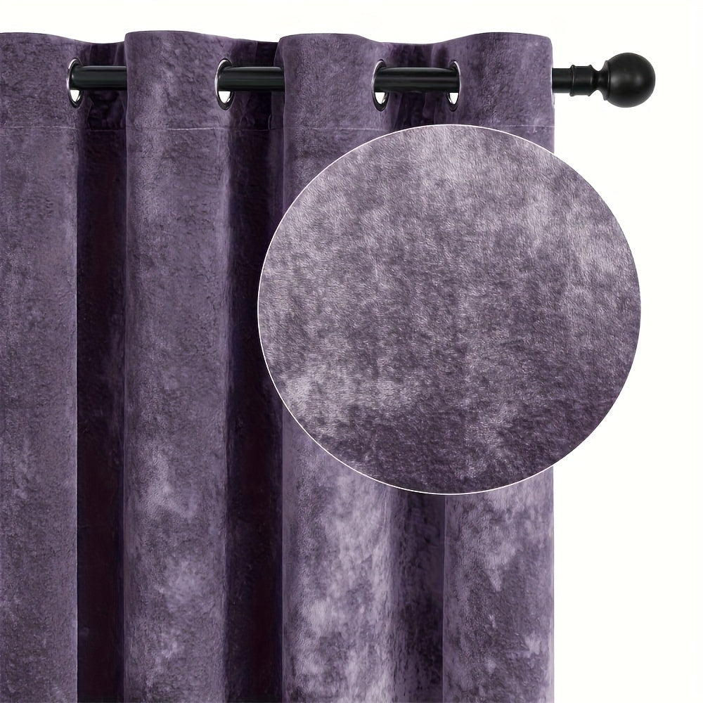 Pair of 2 Crushed Velvet Curtains with Heat and Sound Insulation for Living Room Bedroom Office
