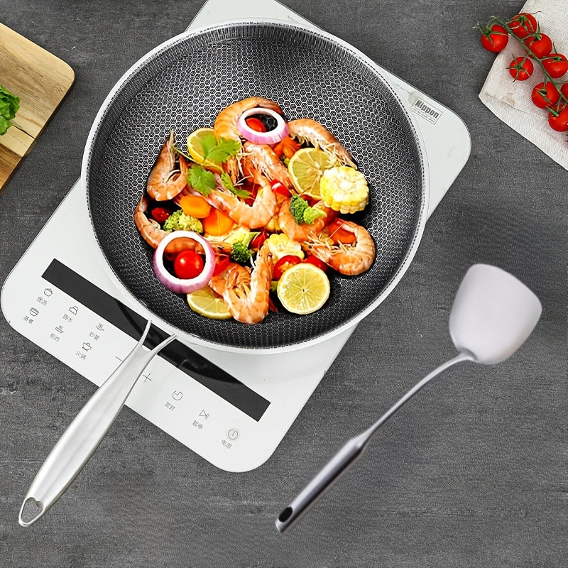 Zanglamaydigan po'latdan yasalgan asal honeycomb wok, yopishqoq bo'lmagan, induksiya, gaz plitkasi bilan mos, engil