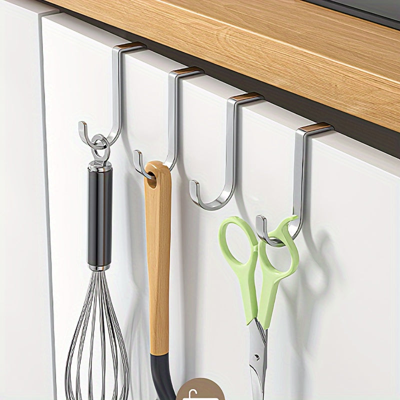 4-Pack Stainless Steel Wall Hooks No-Drill Rust-Resistant for Kitchen Bathroom Storage