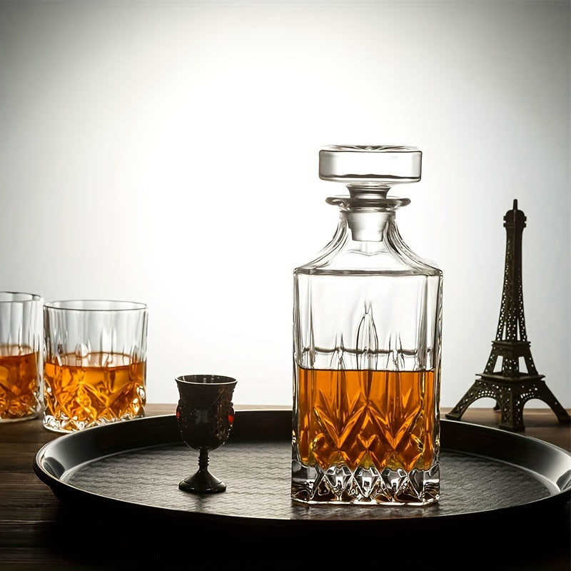 7-Piece Glass Whiskey Decanter Set with 6 Shot Glasses for Home Bar or Gift