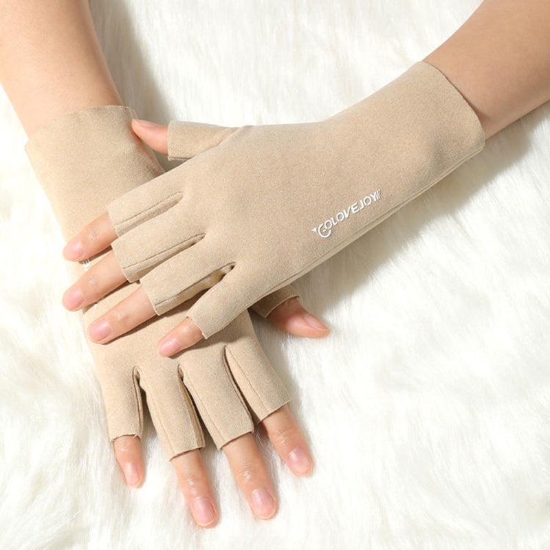 Long Velvet Fingerless Gloves Windproof Warm Touch Screen Compatible
