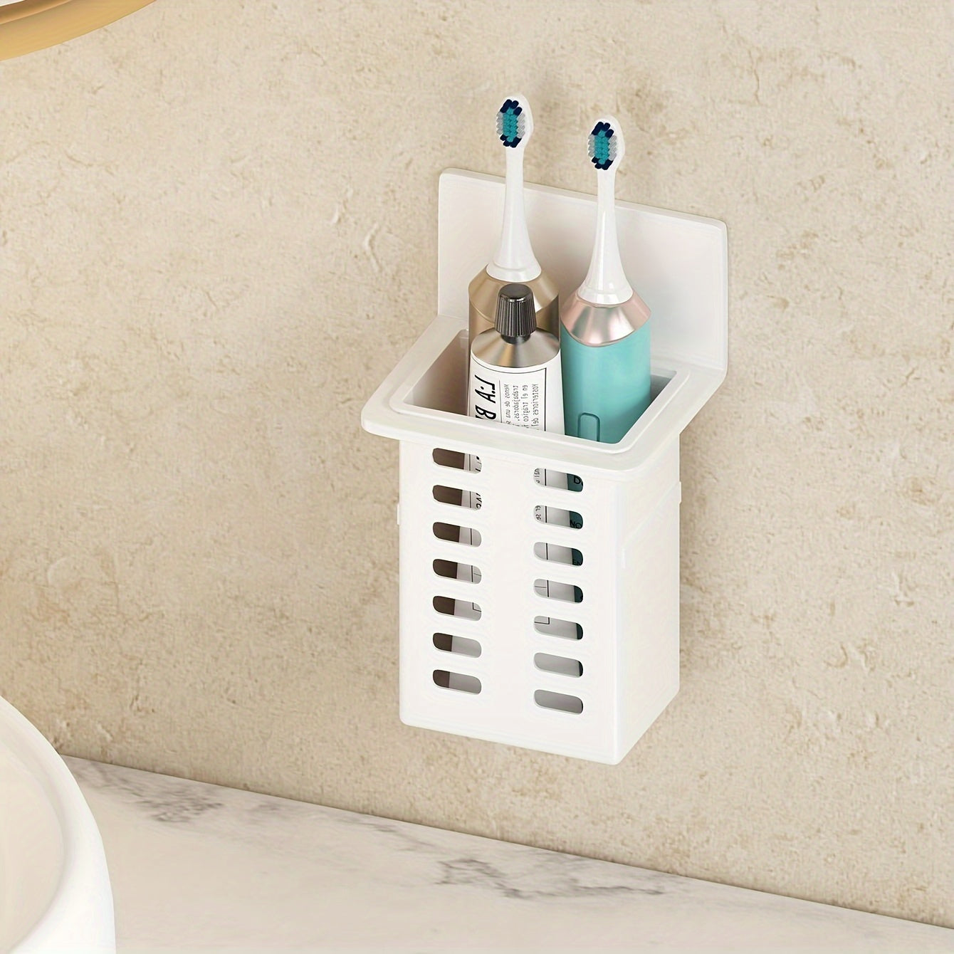 Wall-Mounted Bathroom Toothbrush Holder with Toothpaste and Brush Storage