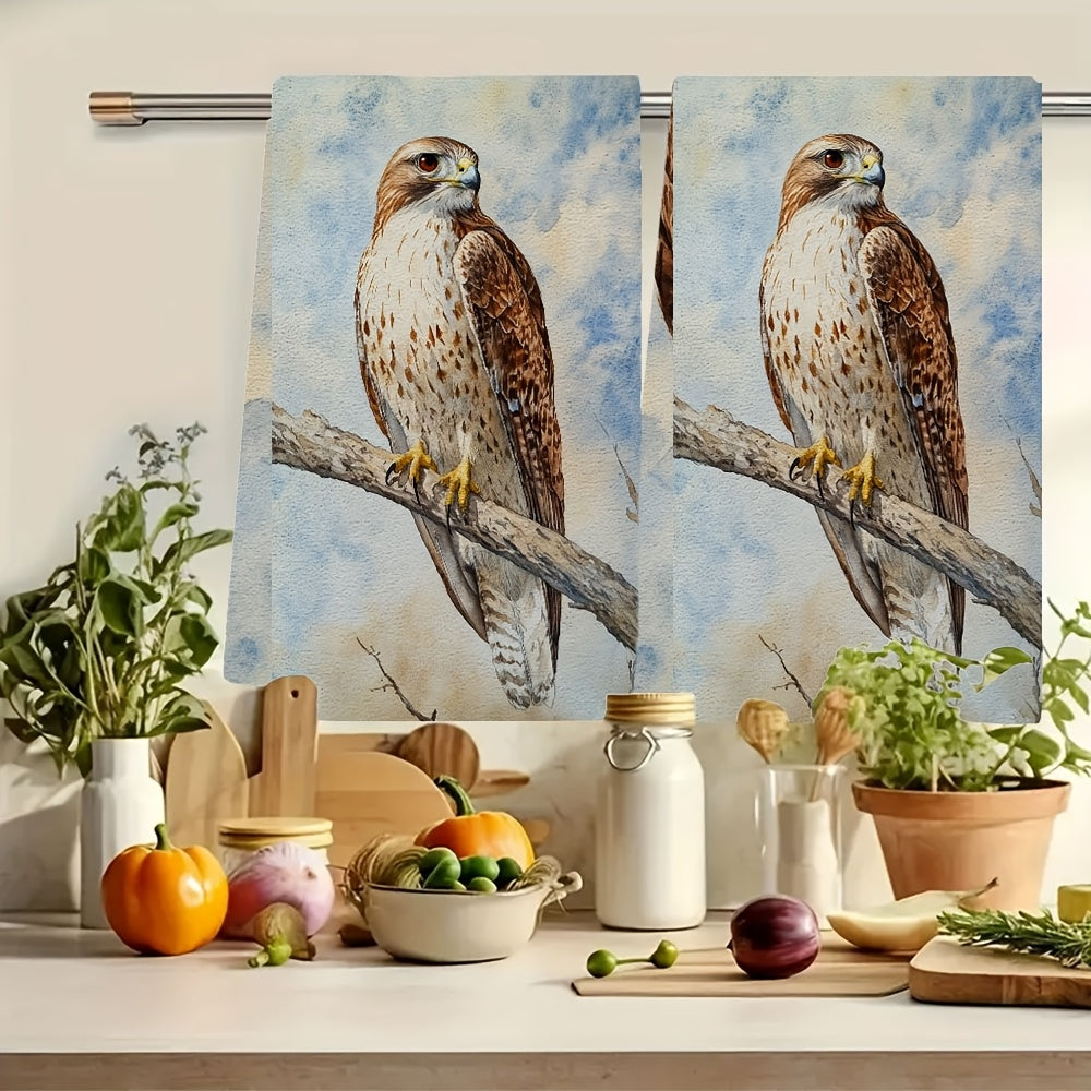 Two-Piece Ultra-Soft Kitchen Towels Hawk Design Highly Absorbent Machine Washable