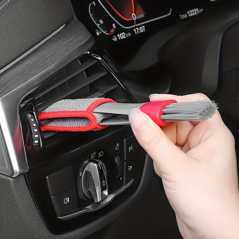 Dual-Head Soft Bristle Car Cleaning Brush Set for Vents and Dashboard