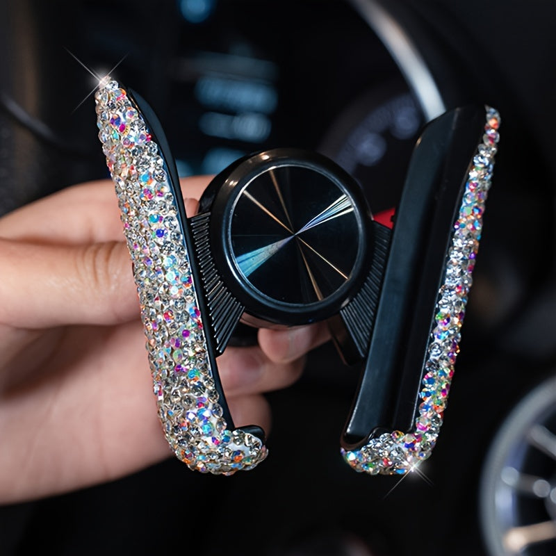 Soporte universal para teléfono de coche de material PVC con doble rejilla de ventilación y diamantes incrustados