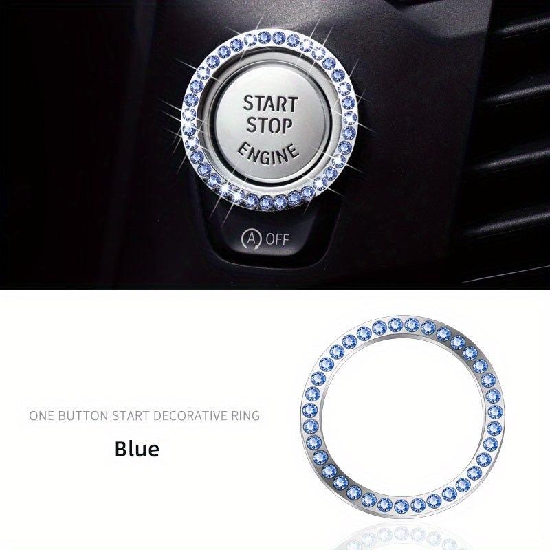 Car Decor Blue Artificial Diamond Rhinestone Switch Button Ring