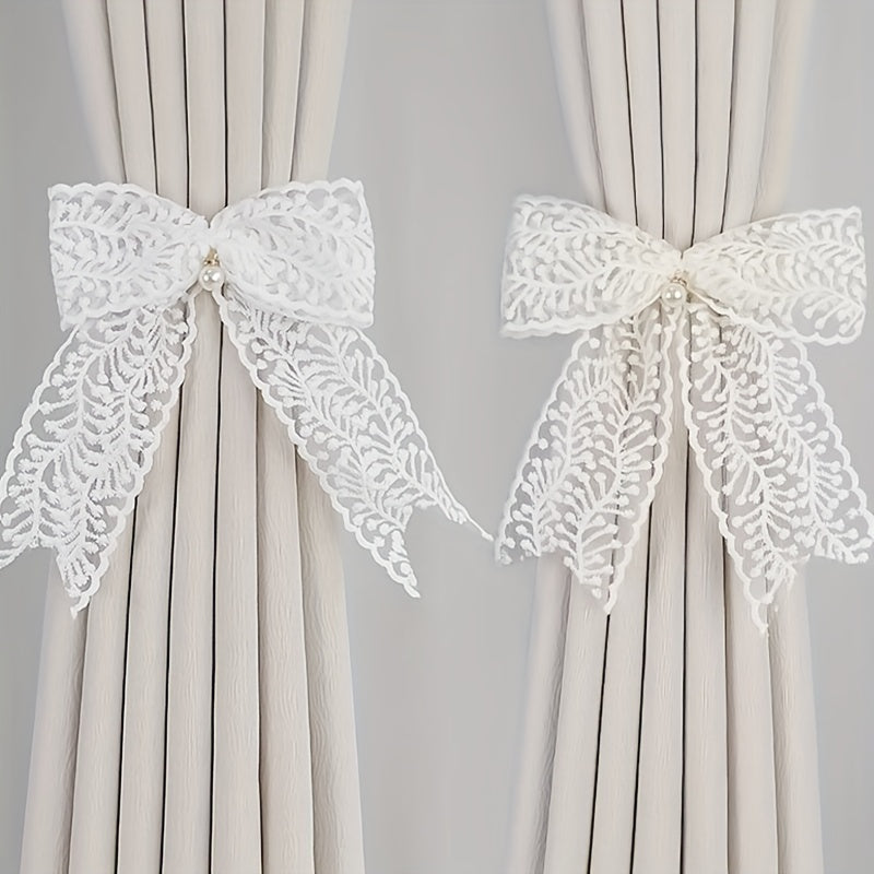 Lace Bow Curtain Ties Set Light Luxury French Gauze White Beige Decor