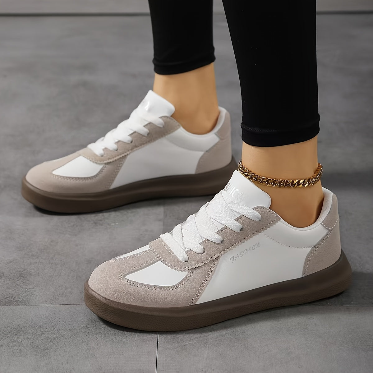 Women's Breathable Low-Top Sneakers White Beige Synthetic Casual Shoes
