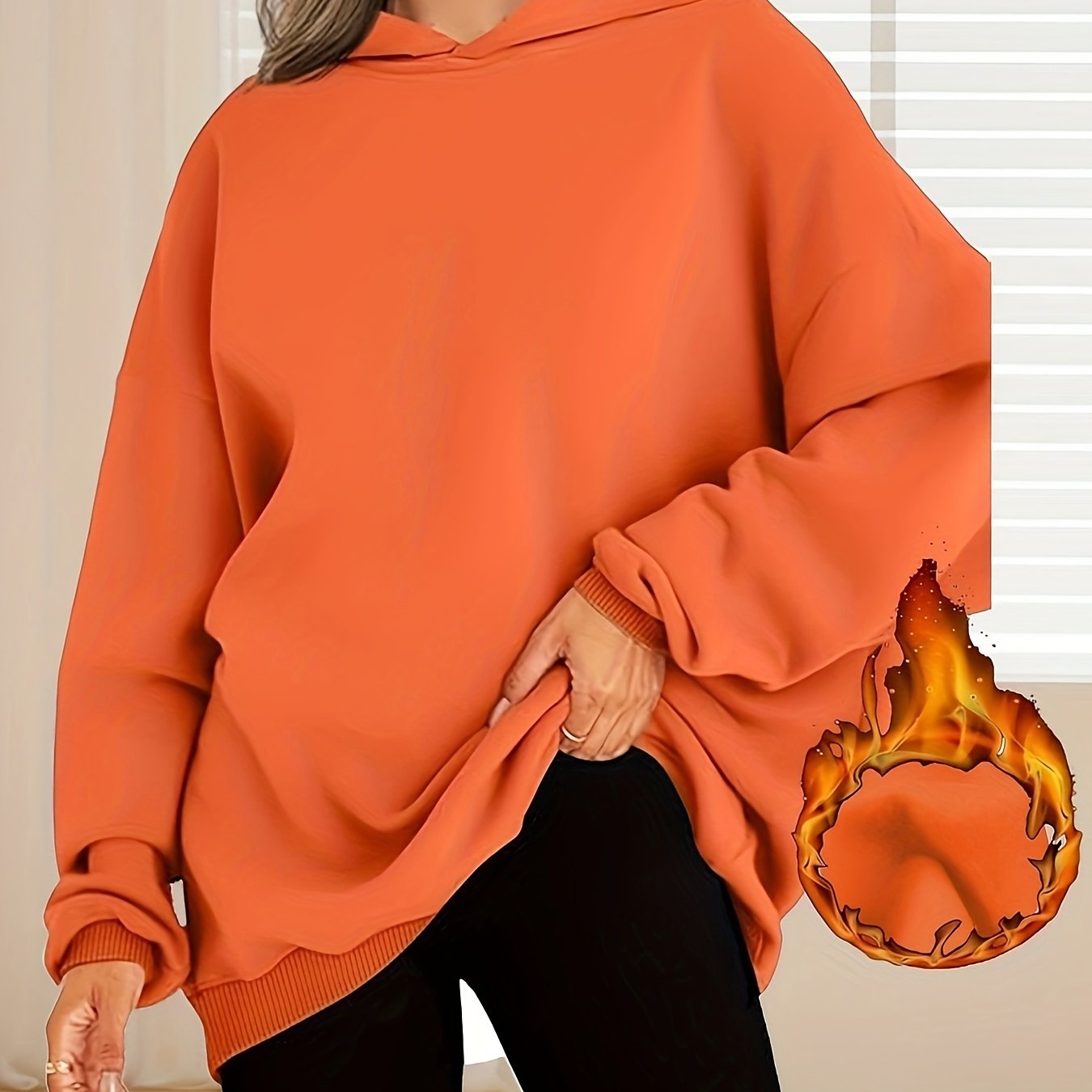 Women's Plus-Size Oversized Hooded Sweatshirt Cozy Casual Long Sleeve Pullover