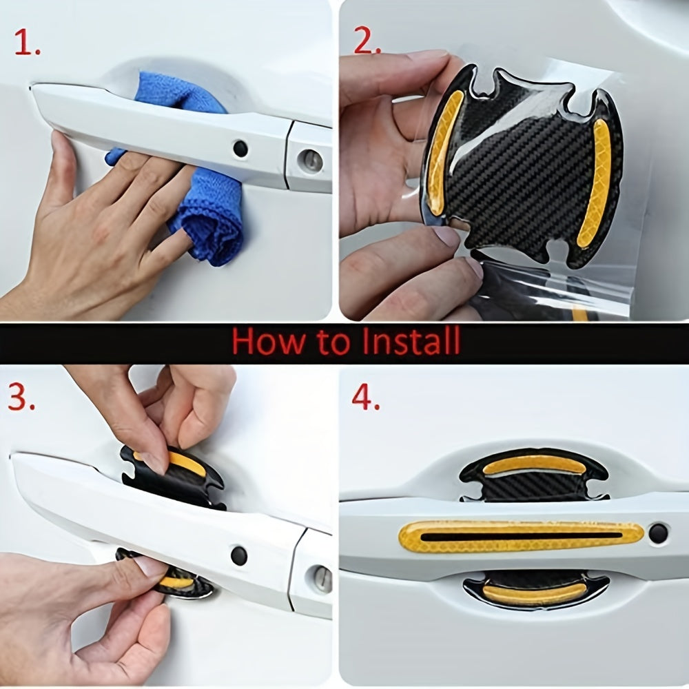 8Pcs Door Handle Protective Film Reflective Strip Anti-Scratch Safety Sticker