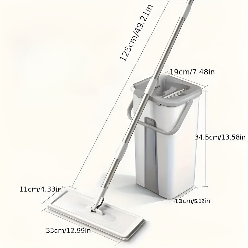 Qo'ldan ozod ishlash bilan o'z-o'zini siqadigan tekis mop, zanglamaydigan po'lat va plastmassa konstruktsiyasi, nam va quruq tozalash uchun mos. Yashash xonasi, yotoqxona, hammom, oshxona va hojatxona uchun qayta ishlatiladigan padlar bilan ta'minlangan.