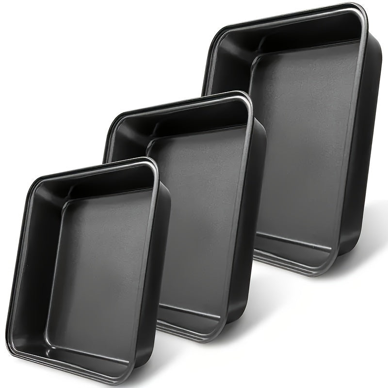 Set of Three Black Square Non-Stick Baking Pans for Cakes and Desserts