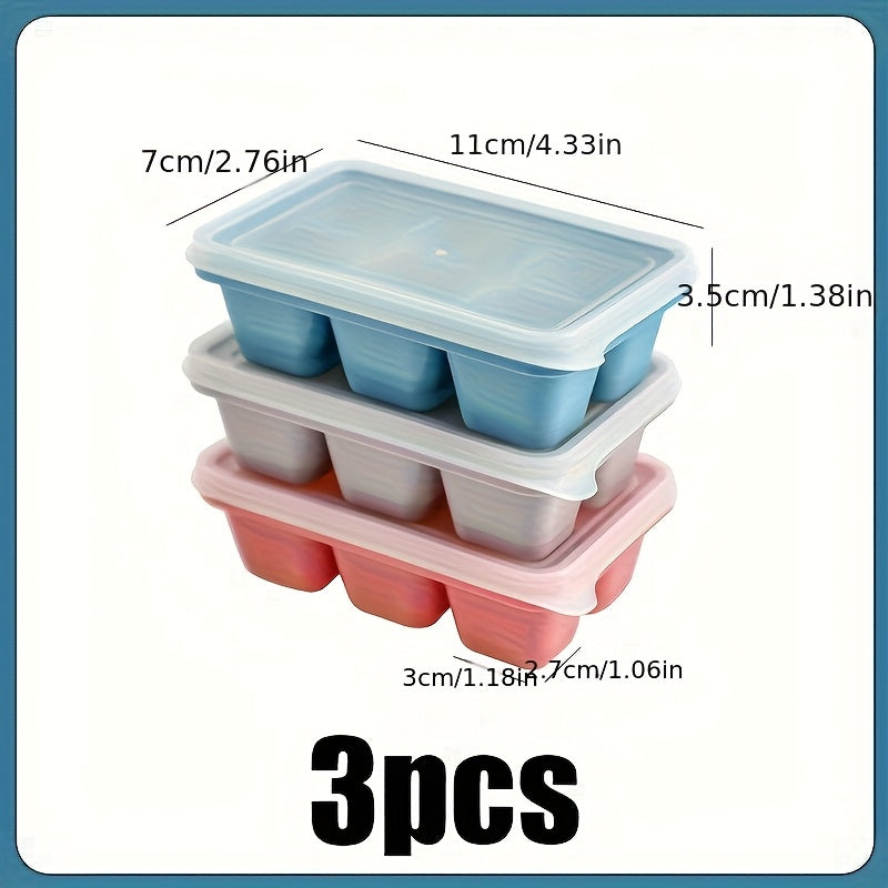 3Pcs Ice Cube Trays with Lids Food-Grade PP Plastic Stackable Leak-Proof Color-Coded