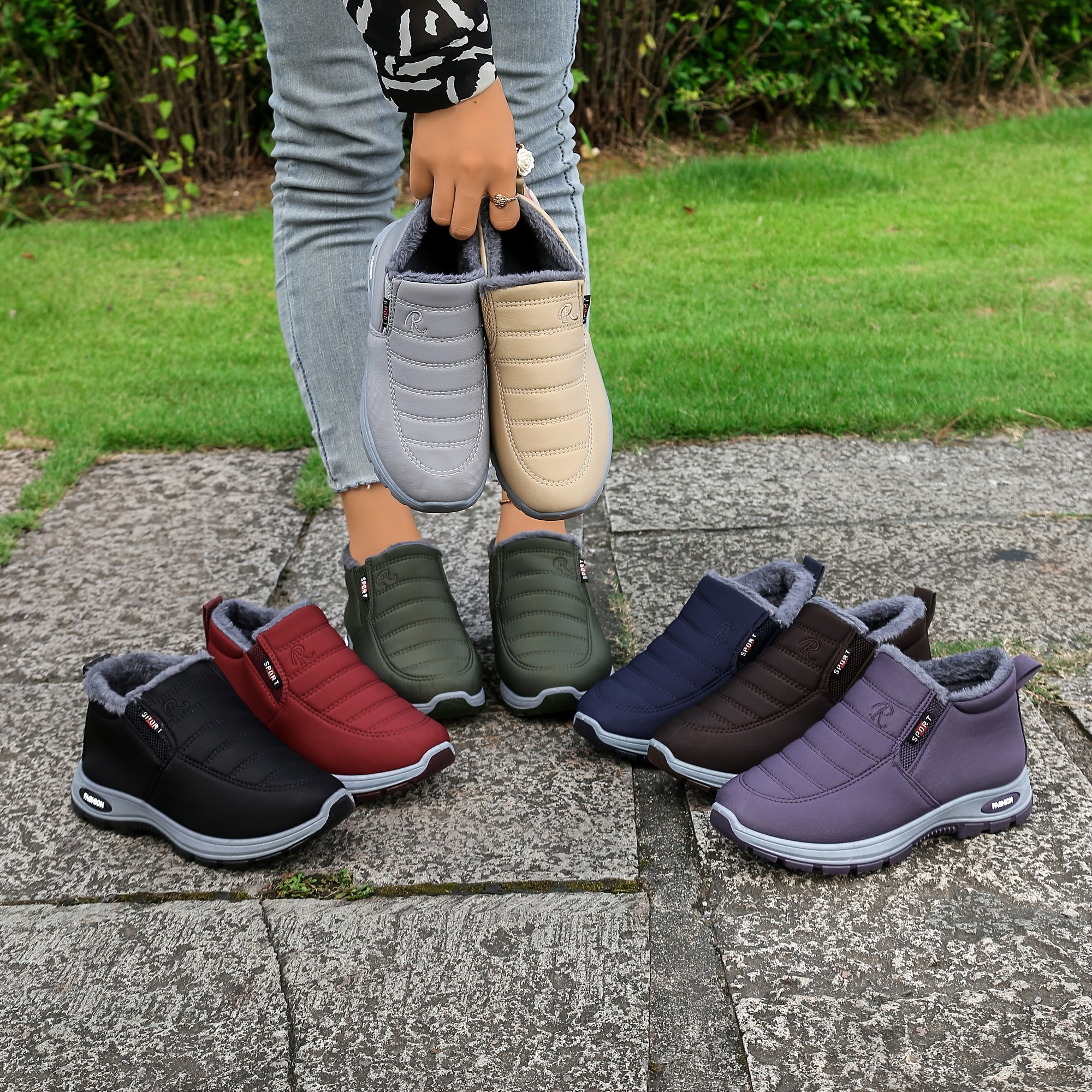 Women's Winter Ankle Boots Plush Fleece Lining Casual Slip-On Black