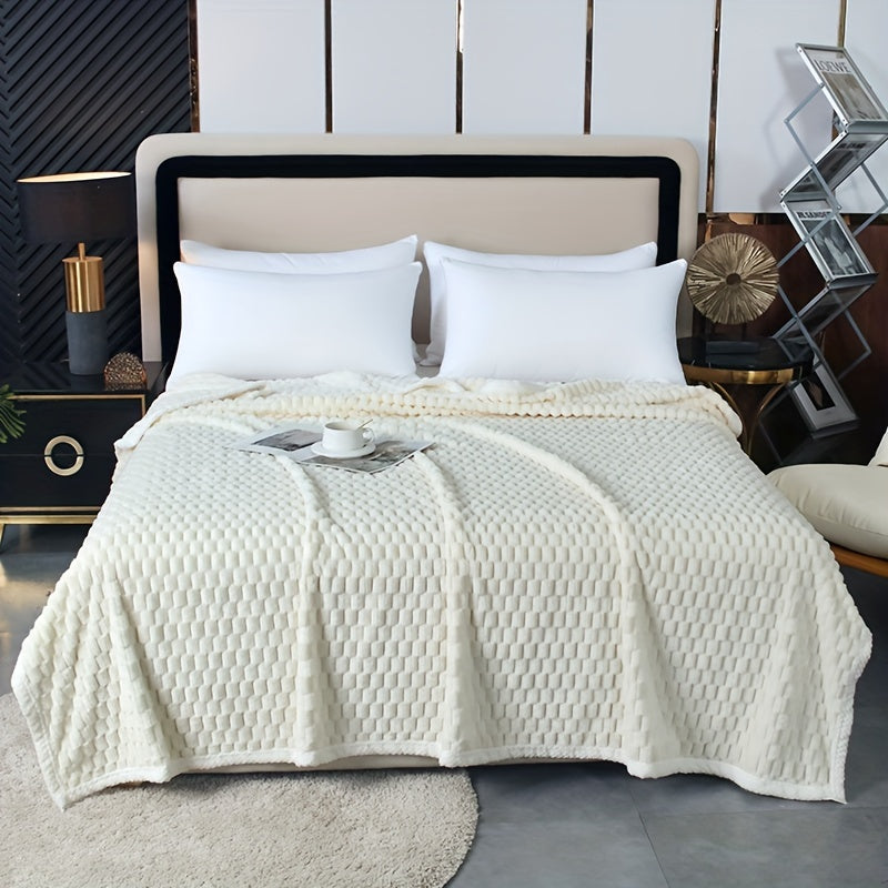 Flannel Throw Blanket with Jacquard Pattern Microfiber Cozy Sofa Bed Lavender Purple