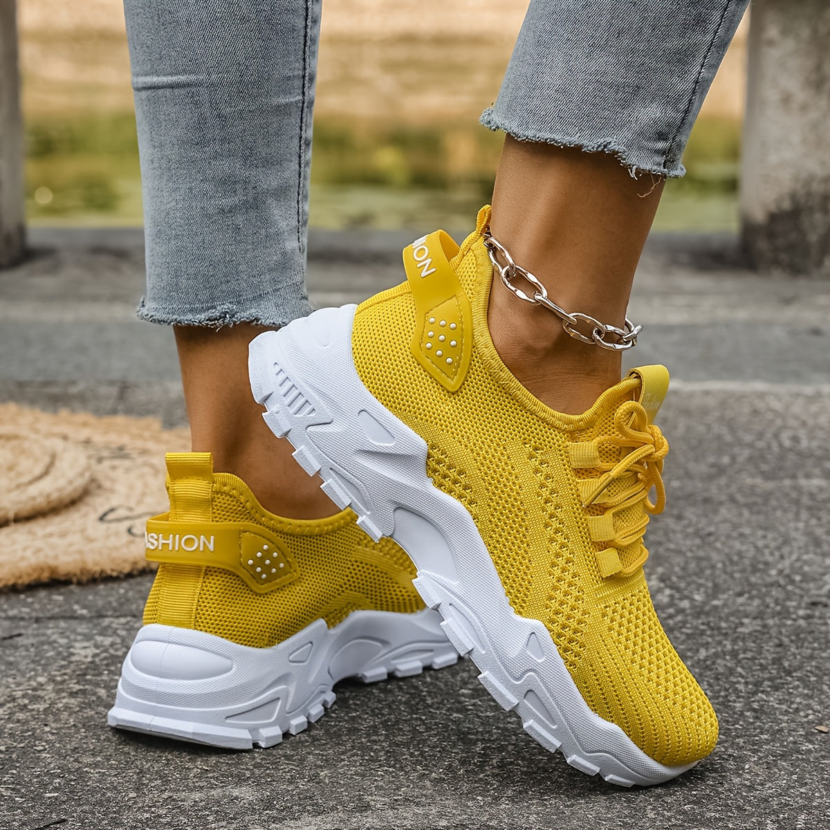 Women’s Breathable Mesh Athletic Sneakers with Airplane Pull Strap