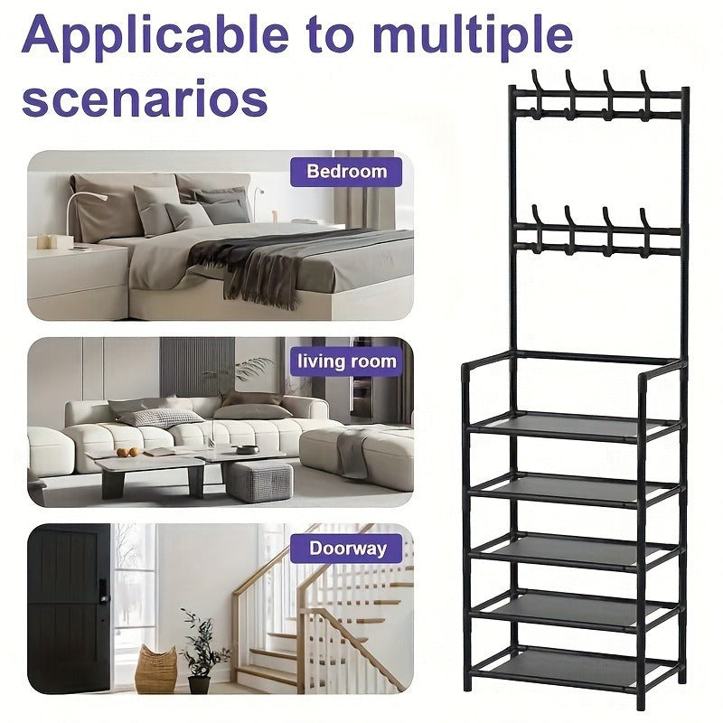 Elegant Coat Rack Shoe Organizer with Multi-Layer Shoe Rack and Bubble-Free Finish