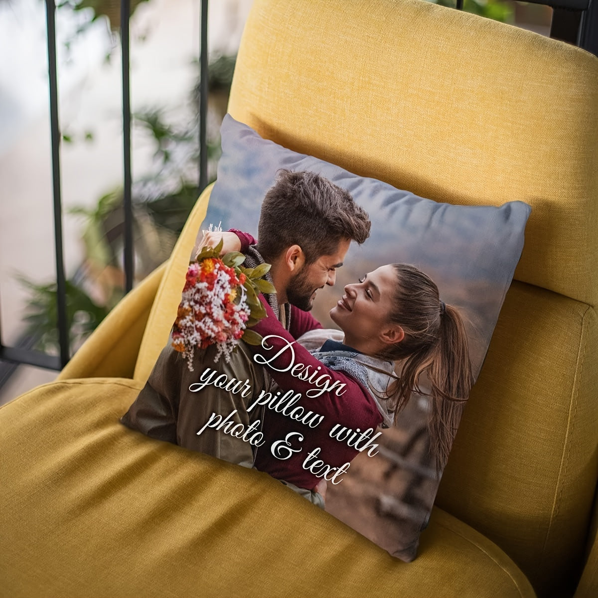 Personalized Decorative Pillow Cover with Custom Photo and Text for Sofa Bed Bedroom