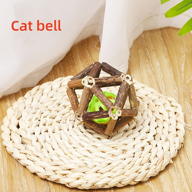 Interactive Rattan Cat Toy with Bells for Indoor Cats Dental Health and Teeth Cleaning