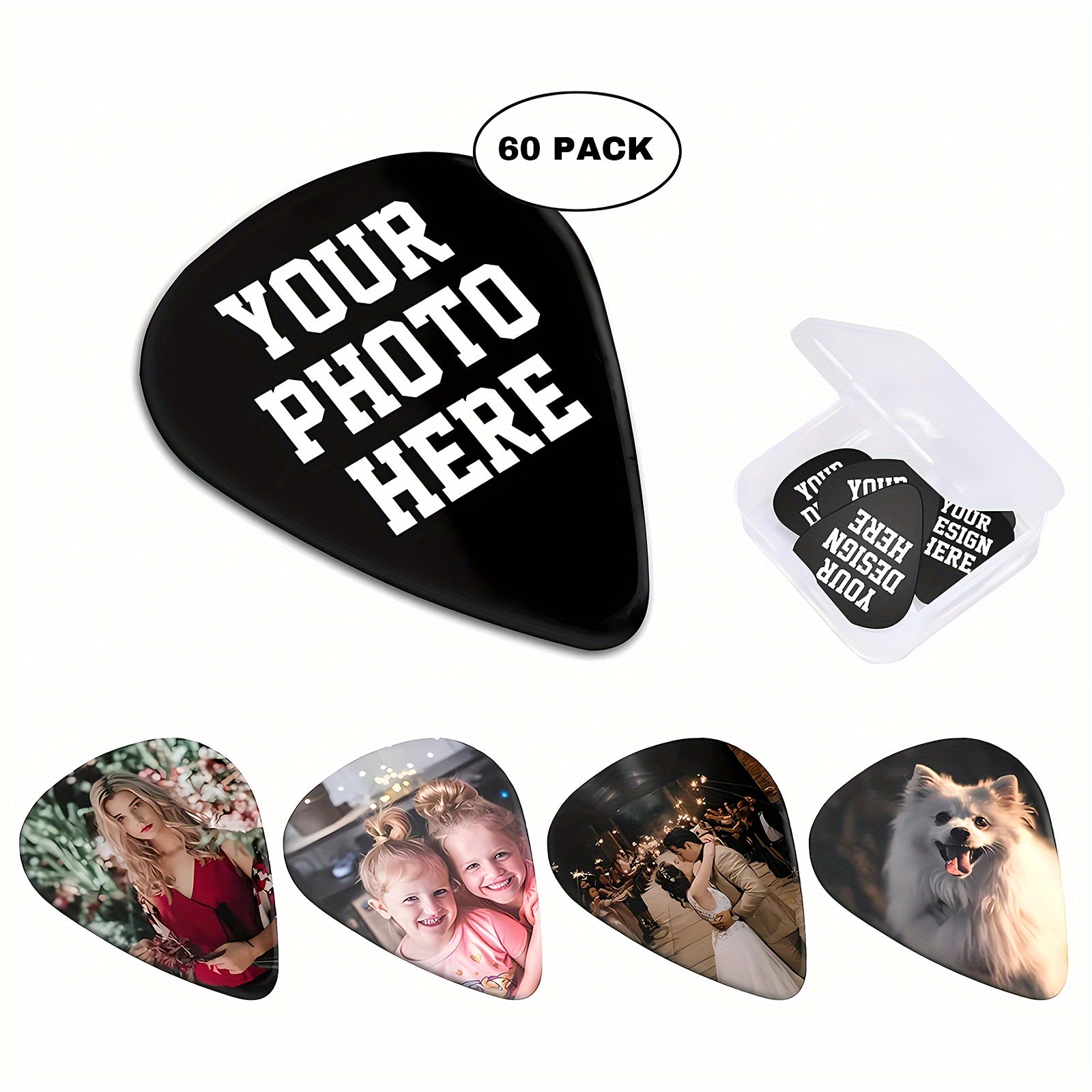 Personalized Guitar Picks with Custom Text Photo or Name in White or Black 3 Thicknesses