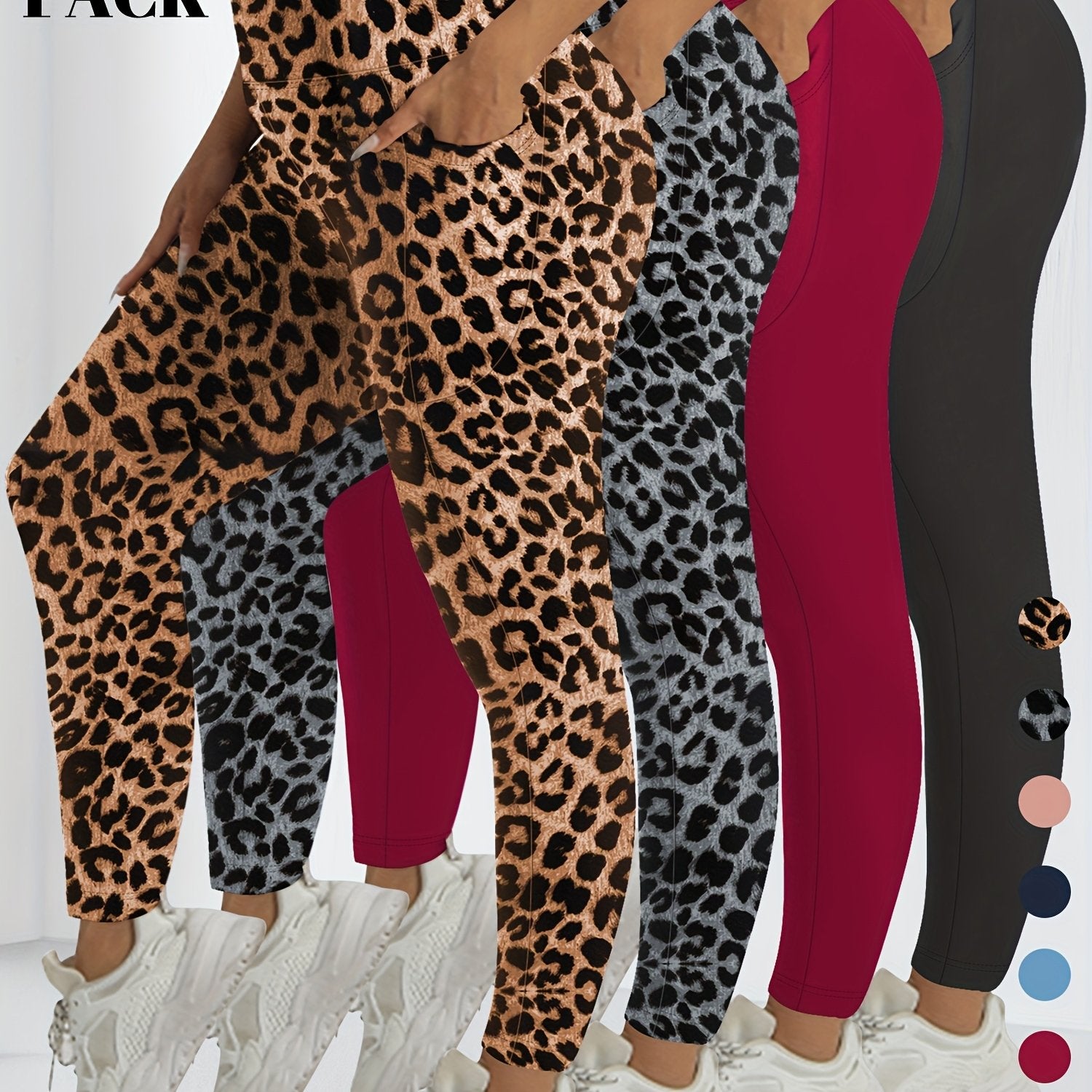 Plus Size Women's High-Waist Leggings 4 Pcs Stretchy Breathable Moisture-Wicking