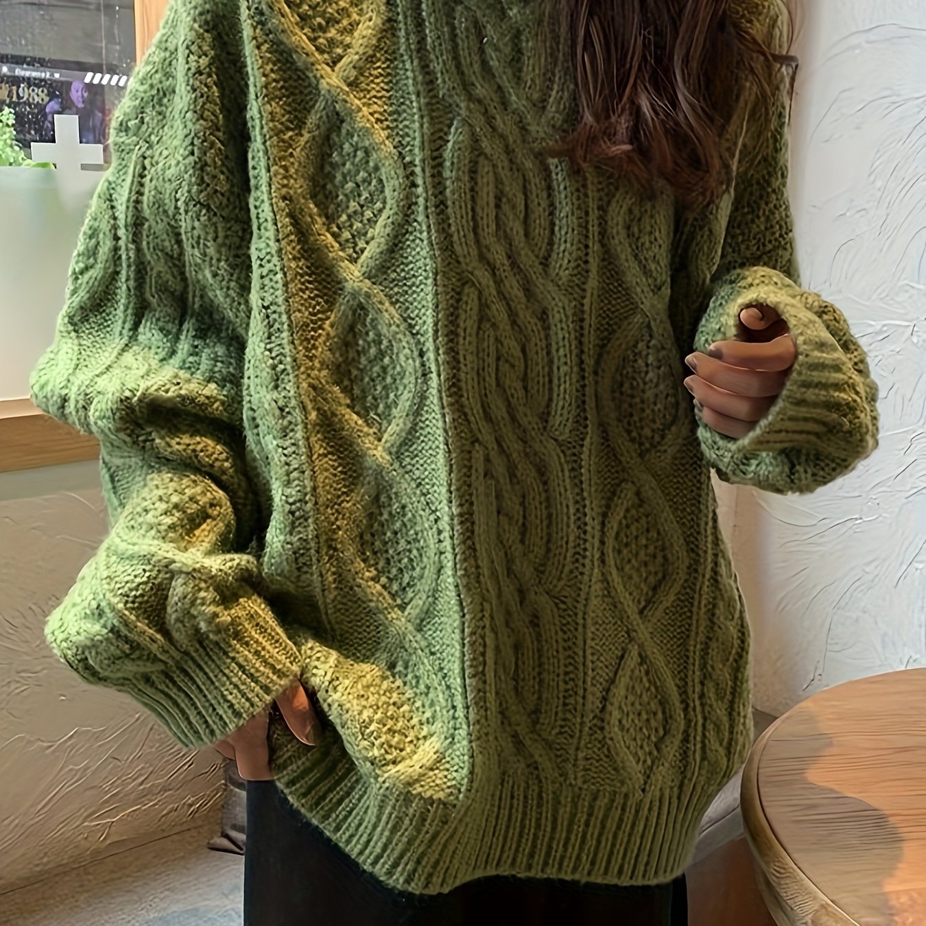 Plus Size Cable Knit Crew Neck Sweater Women Long Sleeve Fall Winter