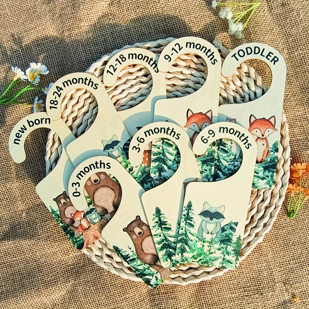 Set of 8 Wooden Wardrobe Dividers with Animal Designs for Nursery Organization