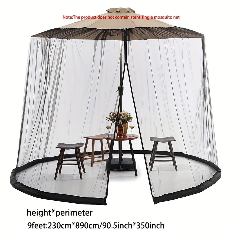 Mosquito Net for Patio Umbrella with Zipper Door Black 3.35m Outdoor Mesh Screen