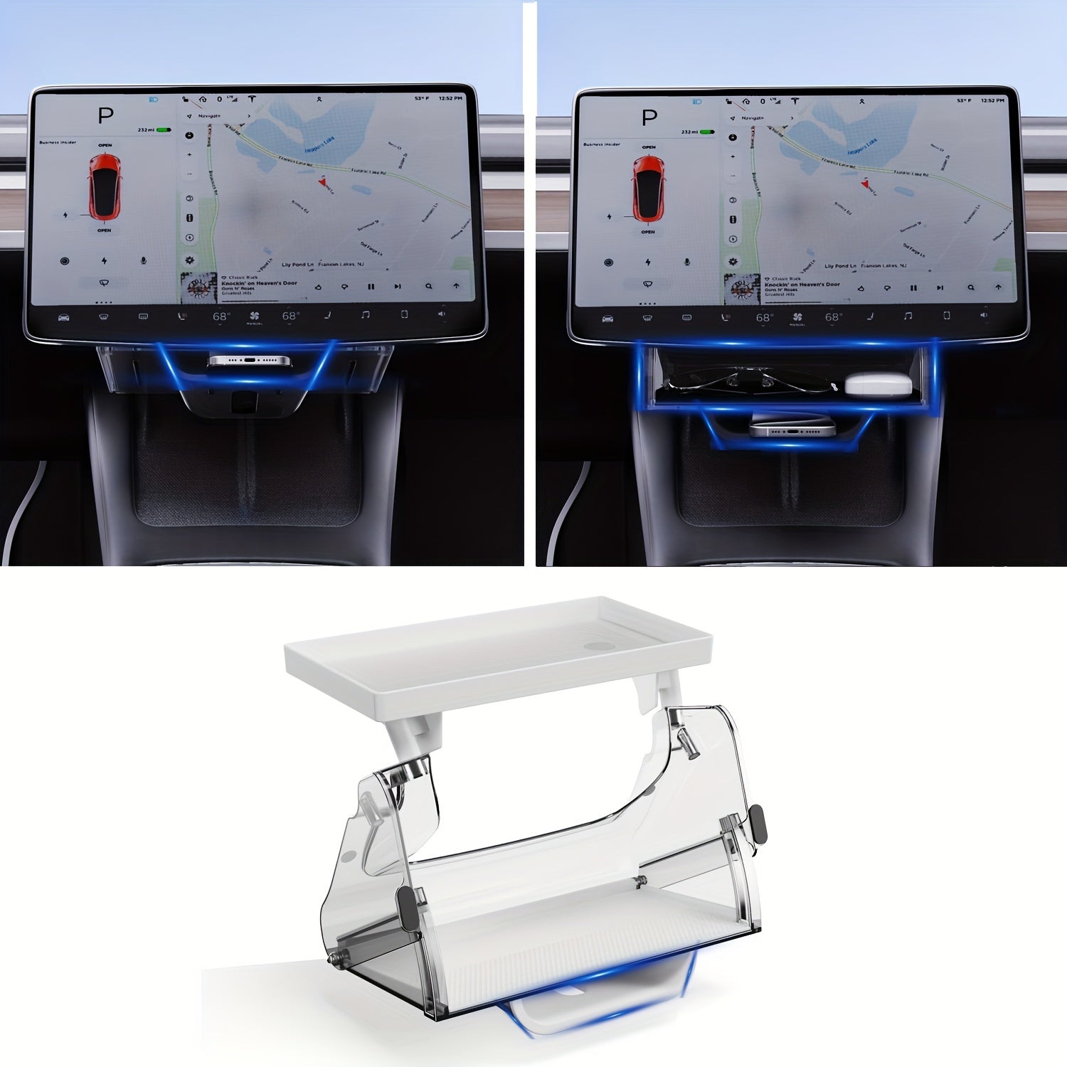 Car Interior Organizer for Tesla Model Y and 3 PC Material Under Screen Storage