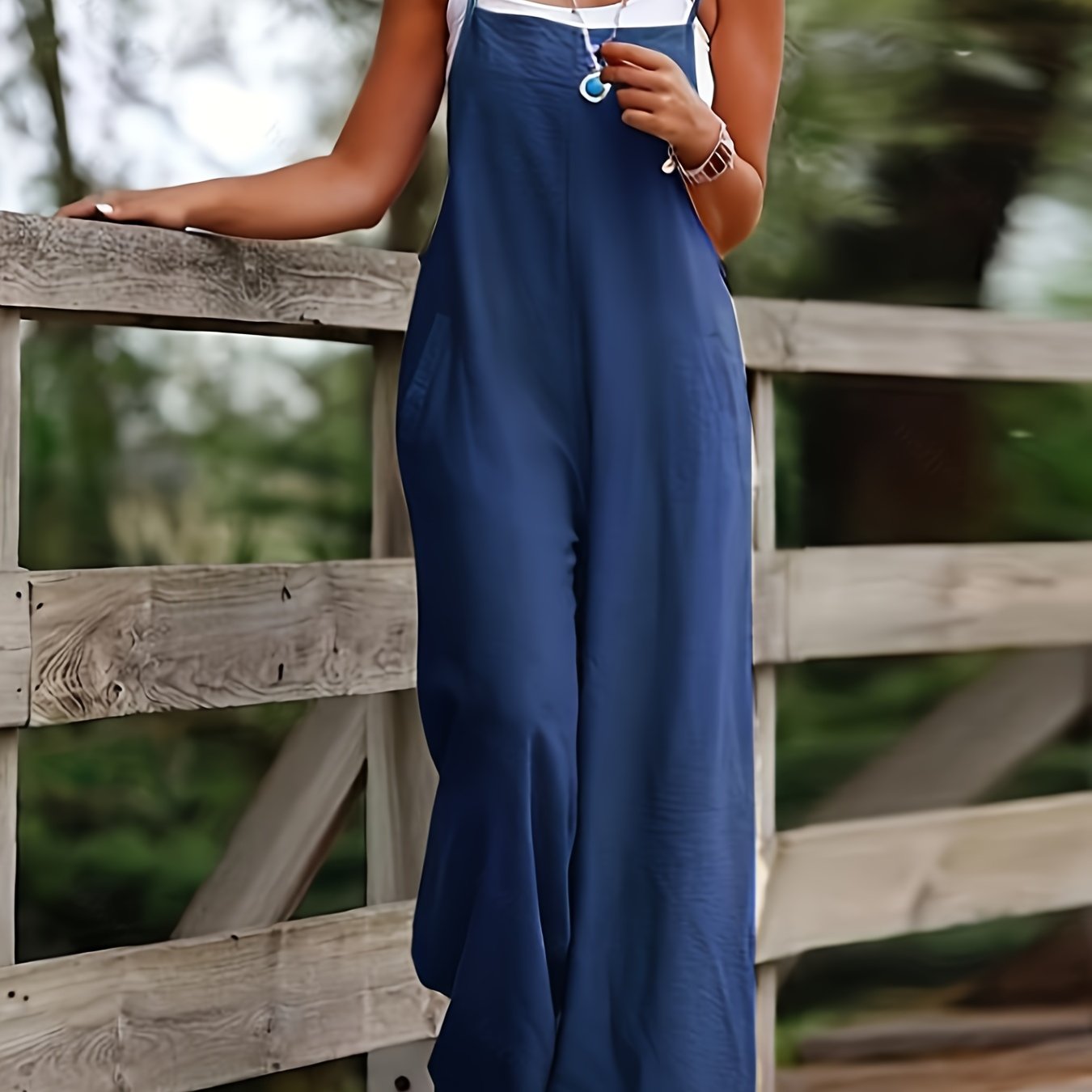 Women's Wide Leg Jumpsuit with Spaghetti Straps Sleeveless Pockets Solid Polyester Casual