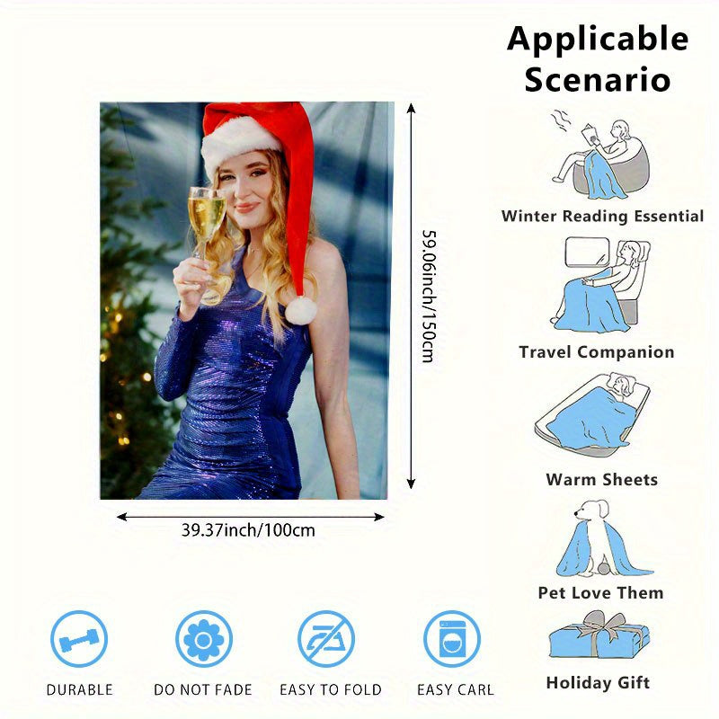 Personalized Flannel Fleece Throw Blanket with Photos and Text for Home Decor