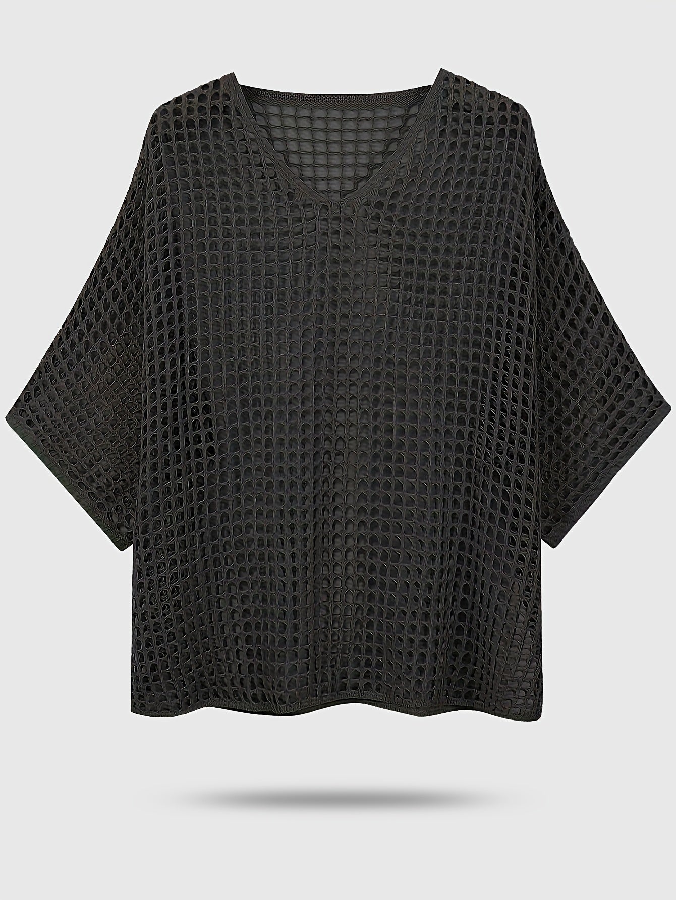 Plus Size Women's V-Neck Blouse Semi-Sheer Summer Top with Stretch Orange