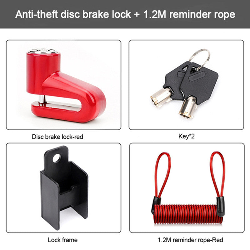 Motorcycle Disc Brake Lock Anti-Theft with Reminder Rope