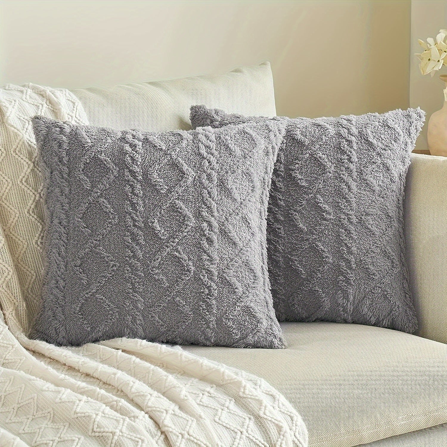 Blue and White Herringbone Throw Pillow Cover with Zipper Closure, Machine Washable Polyester
