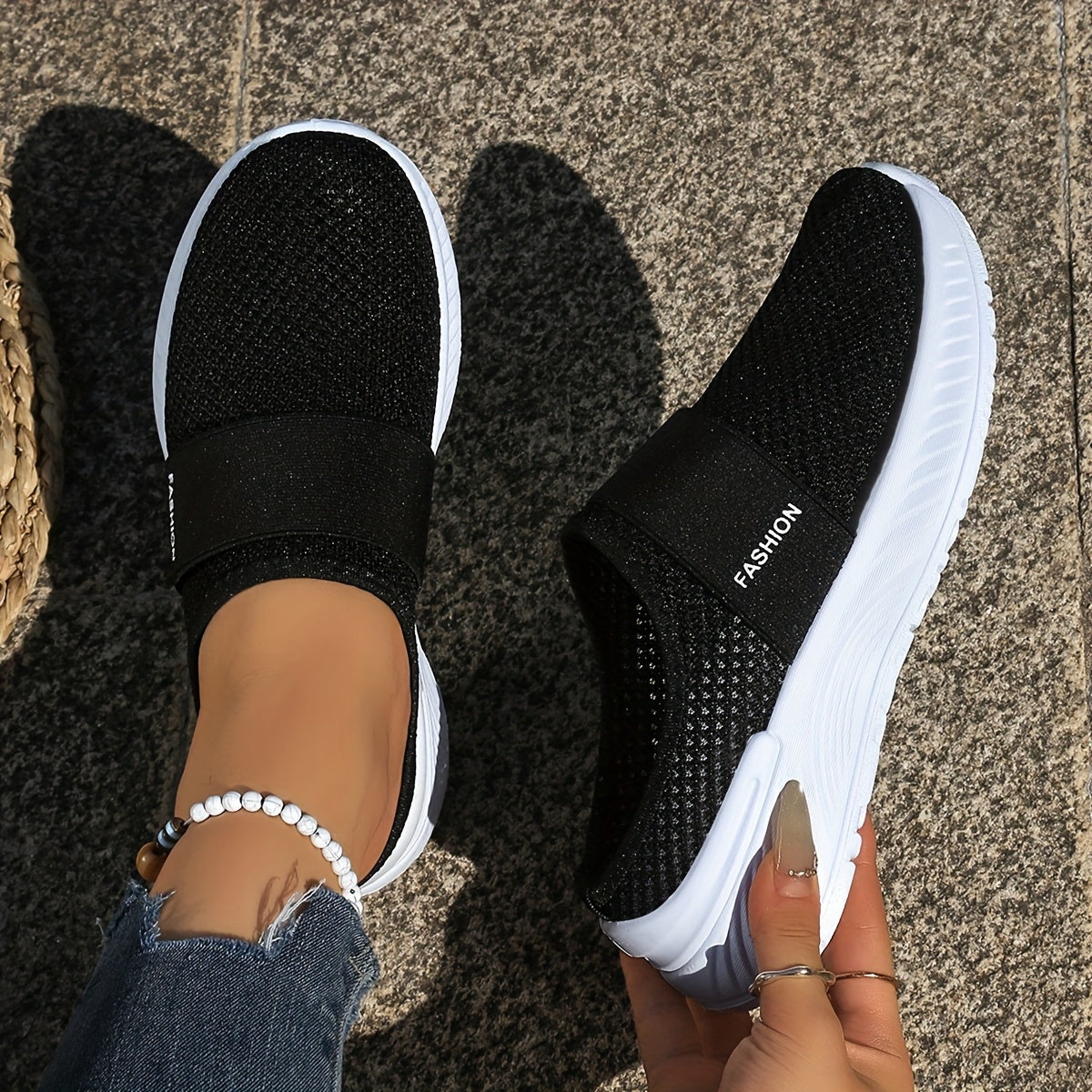 Women's Breathable Slip-Resistant Flat Shoes with Cushioned Insole Black/Navy