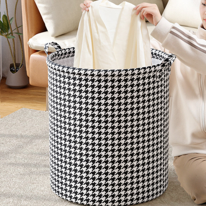 Foldable Houndstooth Laundry Hamper with Handles Polyester Storage Basket for Bedroom Bathroom Living Room