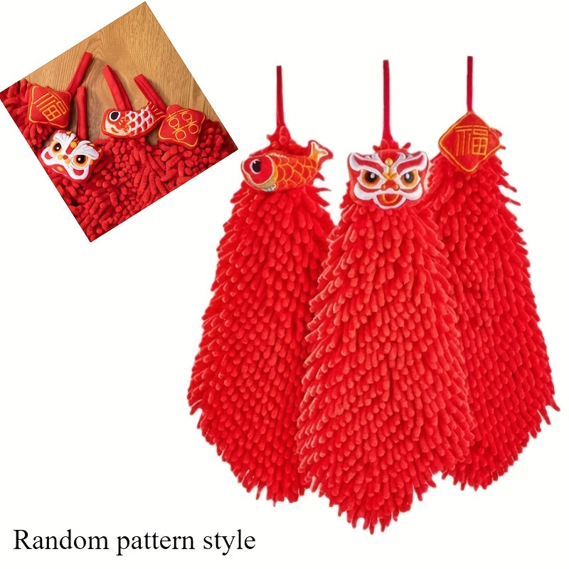 2pcs Ultra-Soft Polyester Chinese New Year Kitchen Towels for Spring Festival Decoration